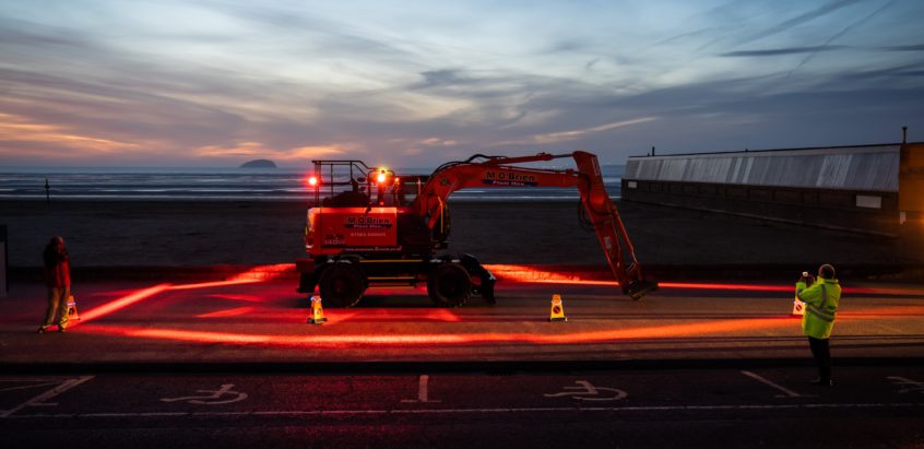 ZX140W wheeled excavator fitted with Halo exclusion zone safety